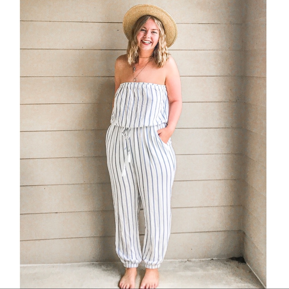 Forever 21 Striped Strapless Romper Jumpsuit